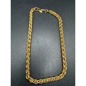 Vintage Signed Monet Classic Chunky Gold Tone Woven Chain Necklace 18" Long
